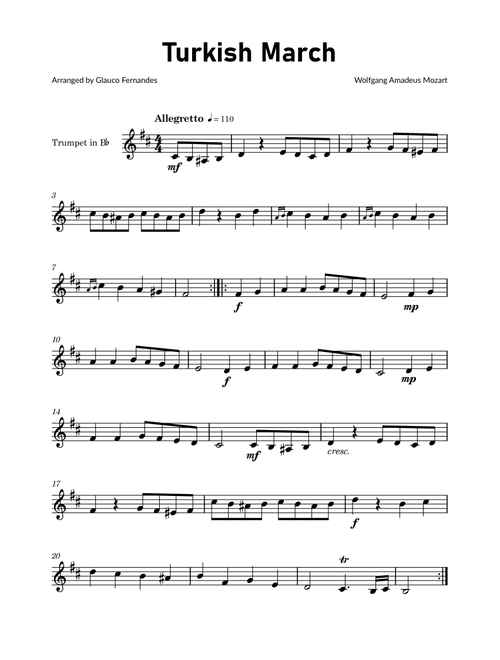 Turkish March by Mozart - Trumpet Solo (Arr. Glauco Fernandes) - Wolfgang Amadeus Mozart (Trumpet Solo)