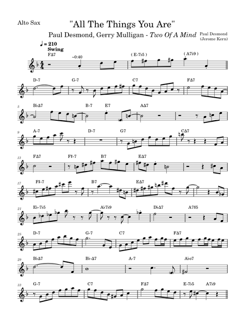 Solo Transcription: "All The Things You Are" - Paul Desmond