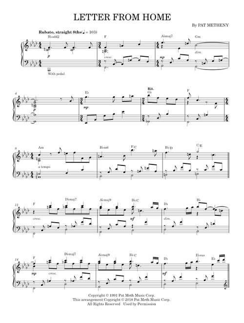 Letter from home - Pat Metheny (Piano Solo)