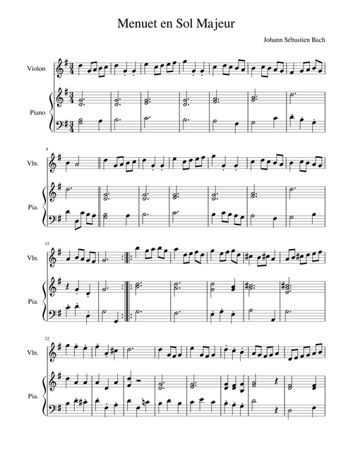 Menuet en sol Majeur de Bach