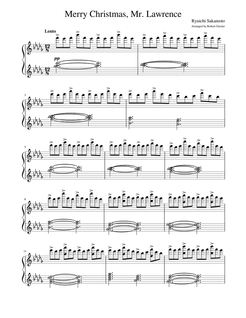 Ryuichi Sakamoto - Merry Christmas, Mr. Lawrence Sheet Music