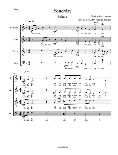 Yesterday (Arr. Dr. Ricardo José Romero Núñez) - Adam Levine & Tony Lucca (Choral, SATB)