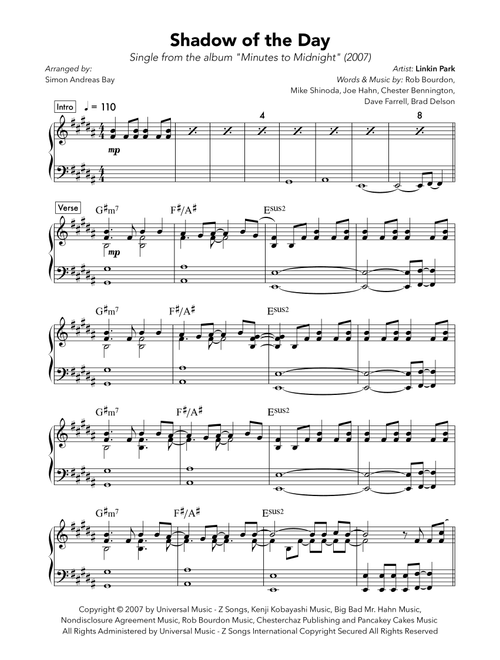 Shadow Of The Day (Arr. Simon Andreas Bay) - Linkin Park (Piano Solo)
