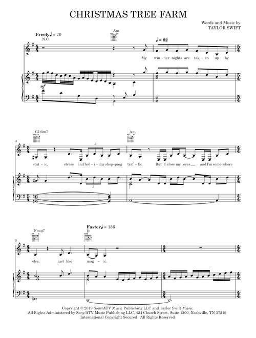 Christmas Tree Farm - Taylor Swift, The Chicks (Piano-Vocal-Guitar)