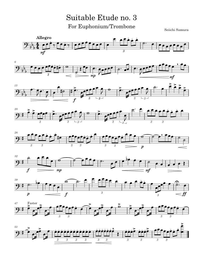 Suitable Etude no. 3 For Euphonium/Baritone Sheet Music for Euphonium ...