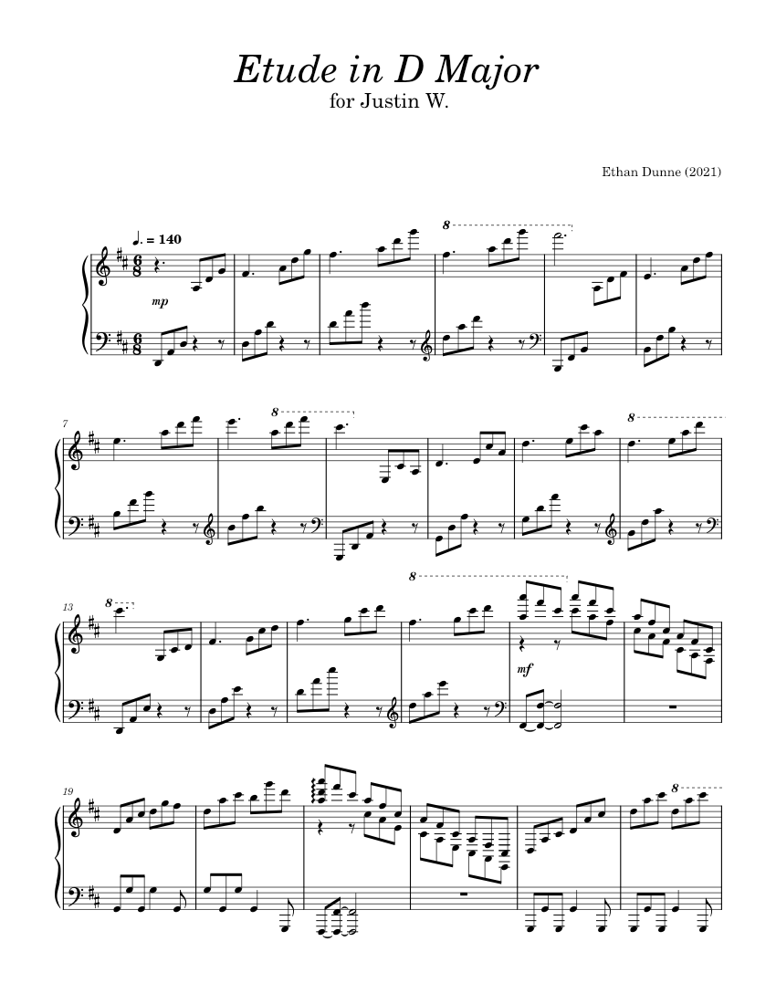Etude #1 in D Major [Original Composition] Sheet Music for Piano (Solo ...