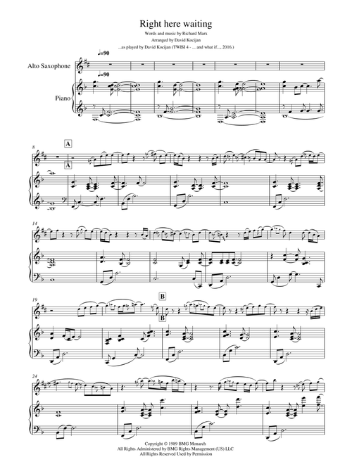 Right Here Waiting (Arr. David Kocijan) - Richard Marx (Alto Sax and Piano)