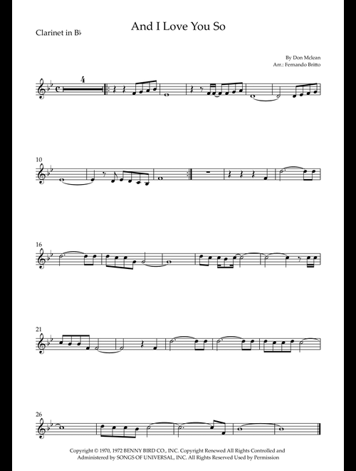 And I Love You So (Arr. Fernando Britto) - Perry Como (Clarinet Solo)