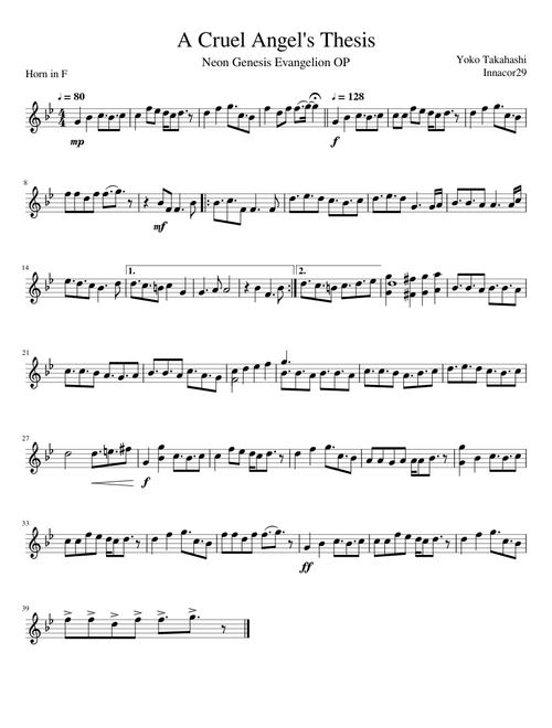 A Cruel Angel's Thesis - Neon Genesis Evangelion OP (Horn in F)