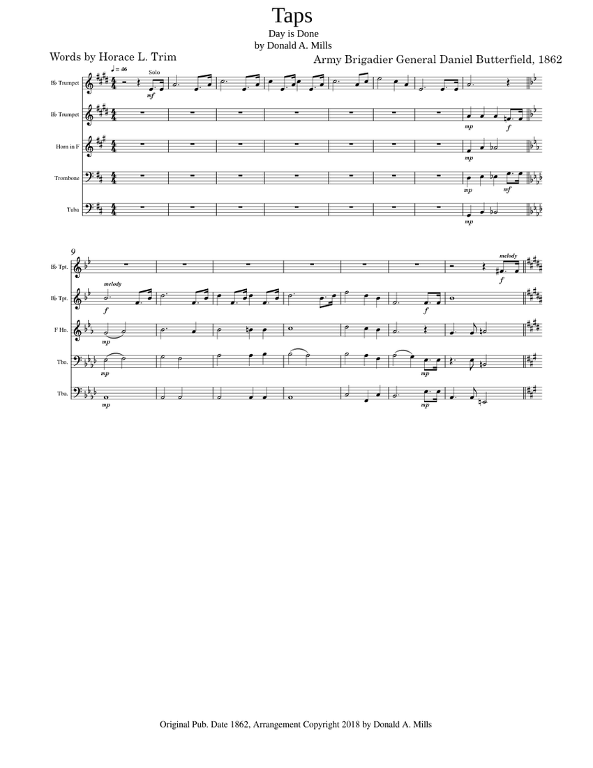 Taps Day is Done for Brass Quintet (based on a choral arrangement by
