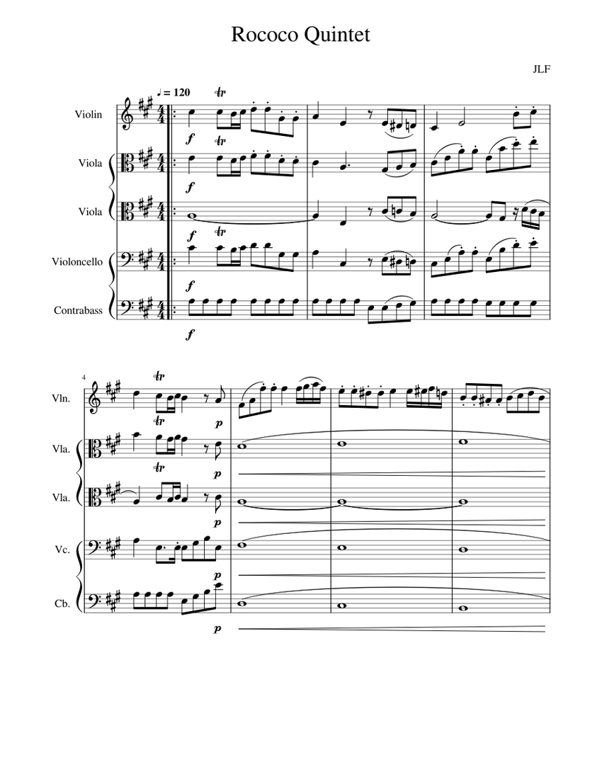 Double Bass Quintet (Vln/2Vlas/Vcl/Db) Sheet music for Contrabass