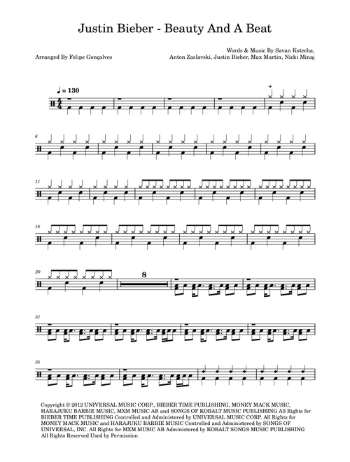 Beauty And A Beat (Arr. The Ninja) - Justin Bieber (Drums)