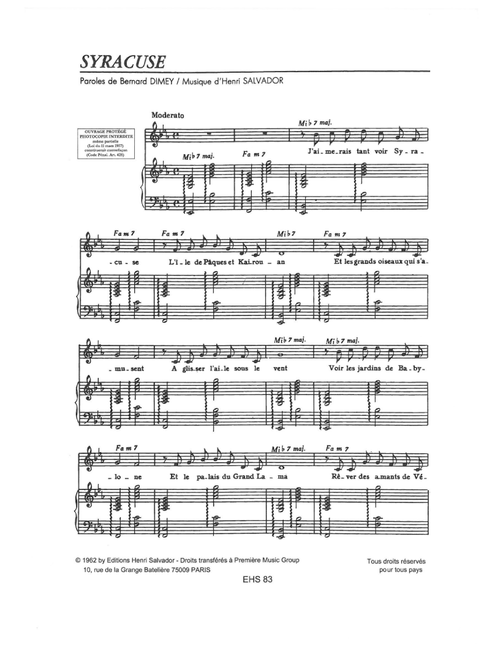 Syracuse - Henri Salvador (Piano Vocal)