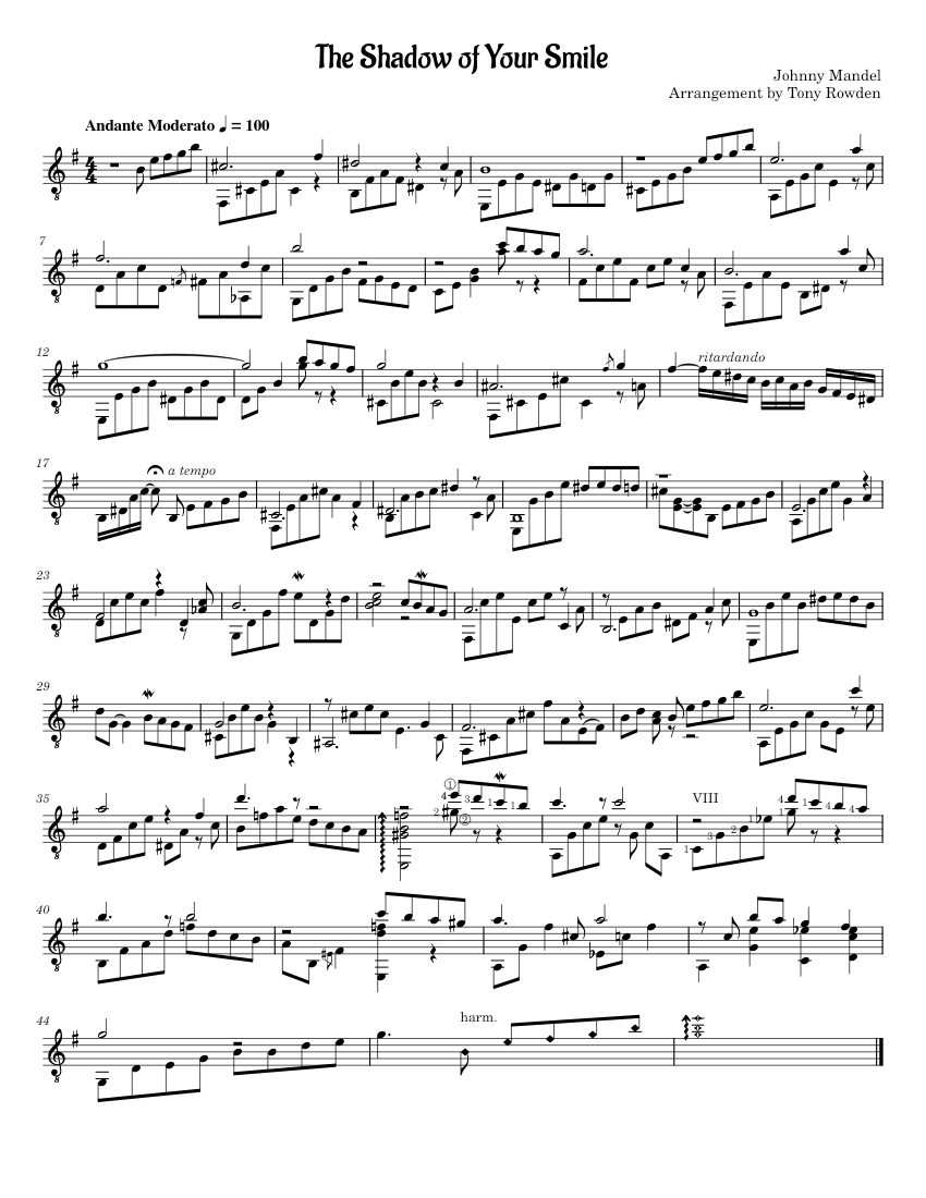 The Shadow of Your Smile - Johnny Mandel Sheet Music for