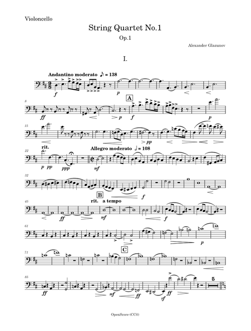 String Quartet No.1, Op.1 – Aleksandr Glazunov - Cello PART