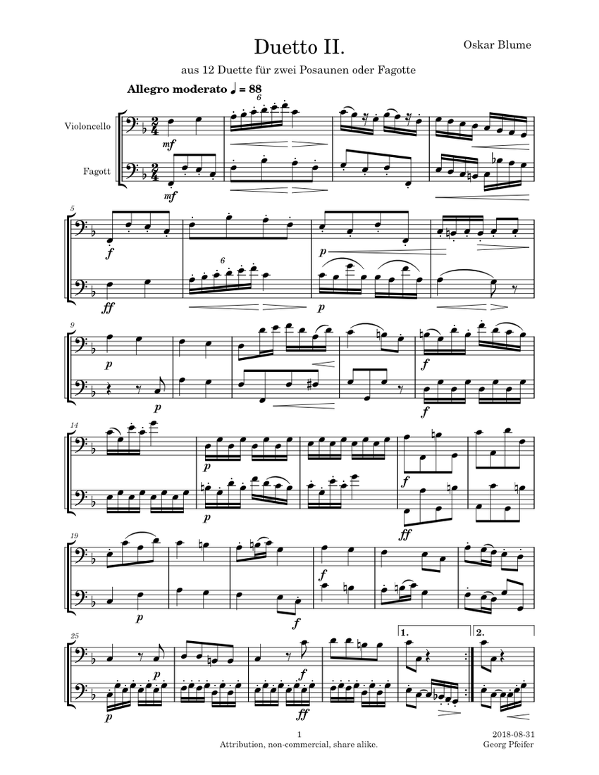 Duetto II from 12 DuetS for Trombone or Bassoon Oskar Blume Sheet