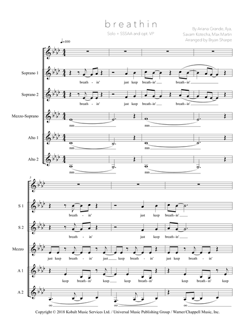 Breathin (Arr. Bryan Sharpe) - Ariana Grande (Choral, SSA)