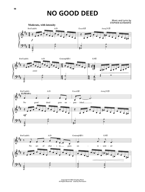 No Good Deed (from Wicked) - Stephen Schwartz (Piano Vocal)