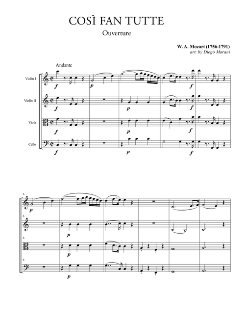 Overture from the Opera "Così Fan Tutte" for String Quartet (Arr. Diego Marani) - W. A. Mozart (String Quartet)