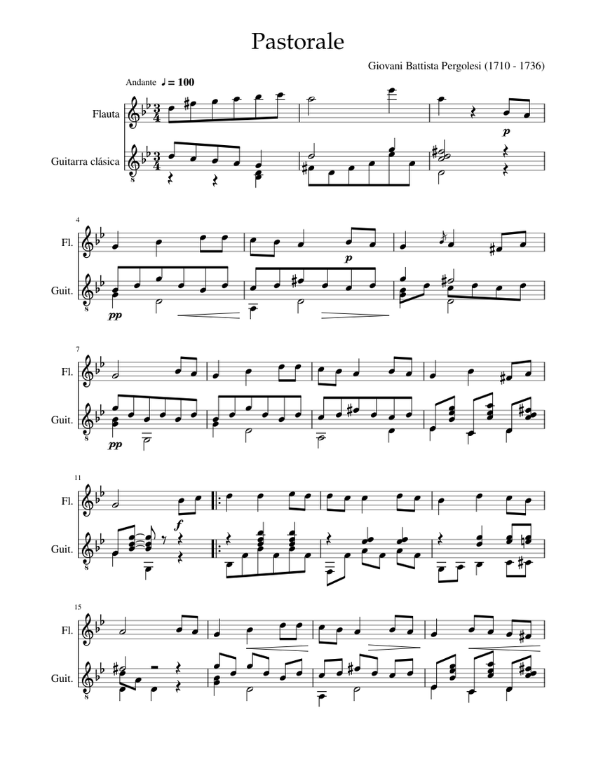 Pastorale Sheet music for Flute, Guitar (Mixed Duet) Pastorale Sheet music for Flute, Guitar (Mixed Duet)