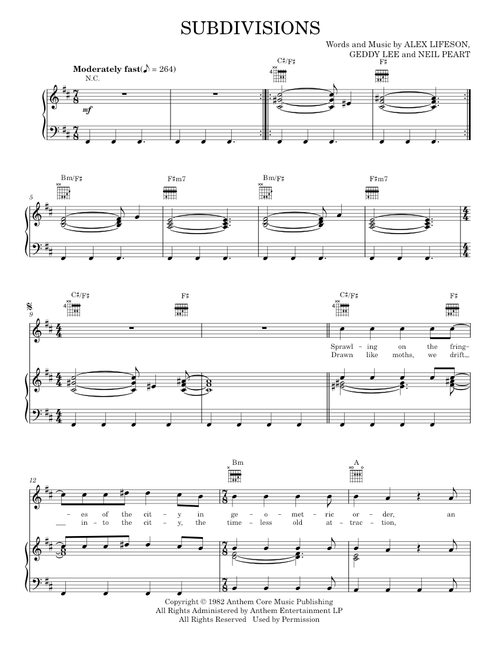 Subdivisions - Rush (Piano-Vocal-Guitar)