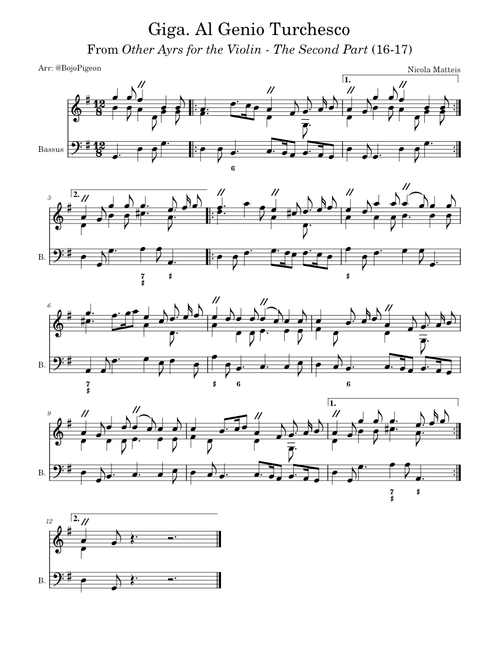 Other Ayrs for the Violin: The Second Part: Giga: Al Genio Turchesco – Nicola Matteis