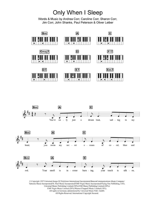 Only When I Sleep - The Corrs (Piano Chords-Lyrics)
