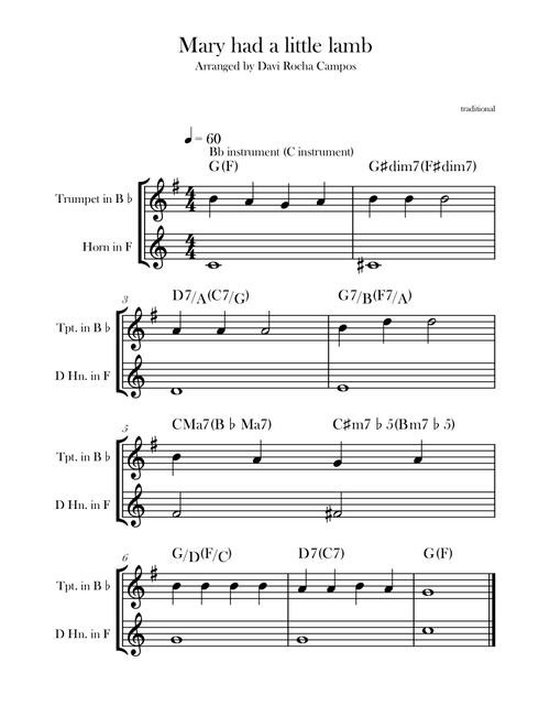 Mary had a little lamb (Arr. Davi Rocha Campos) (Instrumental Duet)