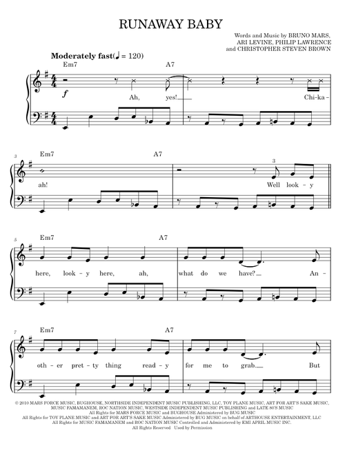 Runaway baby - Bruno Mars (Easy Piano)