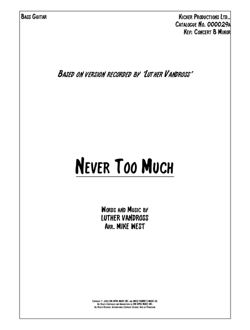 Never Too Much (Arr. Mike West) - Luther Vandross (Bass Tab)