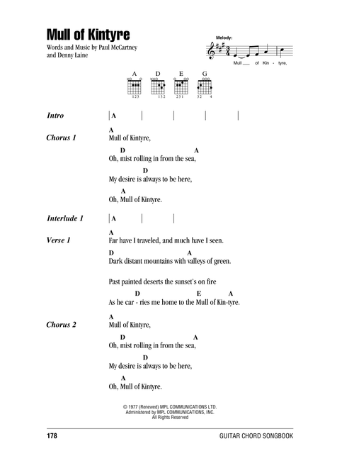 Mull Of Kintyre - Paul McCartney, Wings (Guitar Chords-Lyrics)