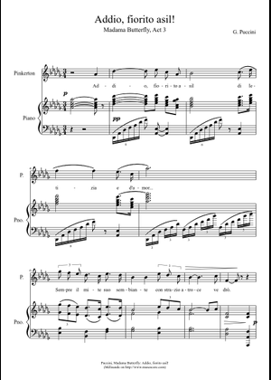 Madama Butterfly Sheet Music for Piano, Vocals (Piano-Voice