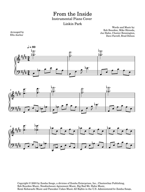 From The Inside (Arr. Ella Anchor) - Linkin Park (Piano-Vocal-Guitar (Piano Accompaniment))
