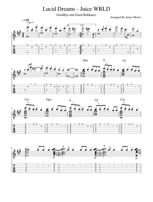 Lucid Dreams - Juice WRLD (Fingerstyle Guitar Arrangement with tab/ tablature)