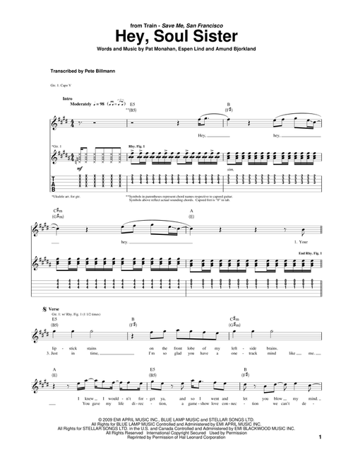 Hey, Soul Sister - Train (Guitar Tab)