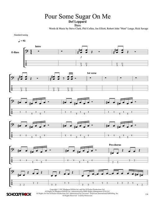 Pour Some Sugar On Me - Def Leppard (School of Rock - Bass Guitar)