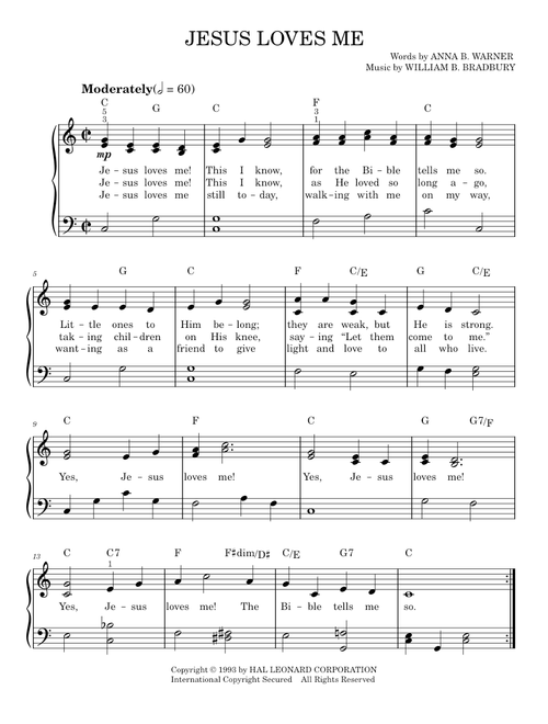 Jesus Loves Me - Anna B. Warner (Easy Piano)