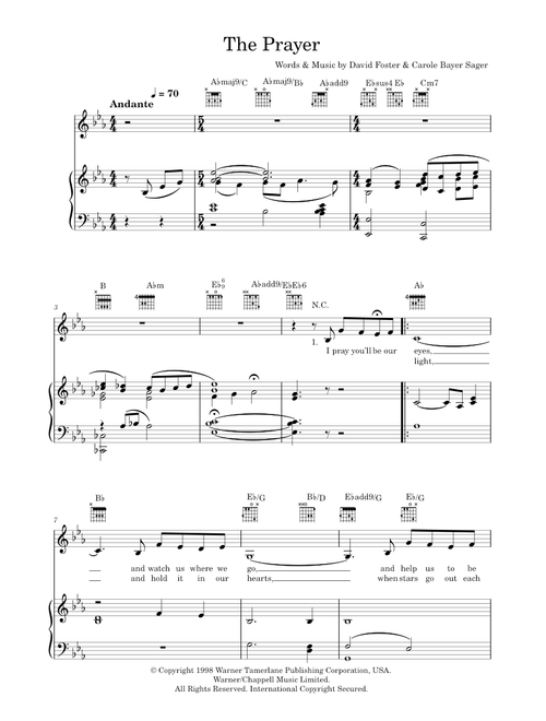 The Prayer - Andrea Bocelli & Celine Dion (Piano-Vocal-Guitar (Piano Accompaniment))