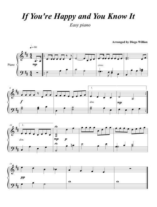 If You're Happy and You Know it (arr. Diego Willian) - Traditional (Easy Piano)