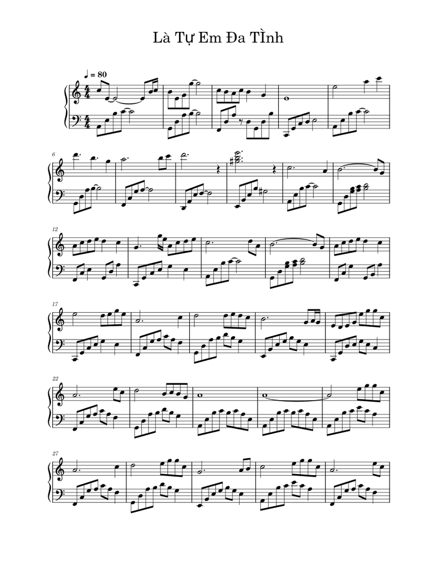 Là Tự Em Đa Tình Là Tự Em Đa TÌnh Sheet music for Piano (Solo