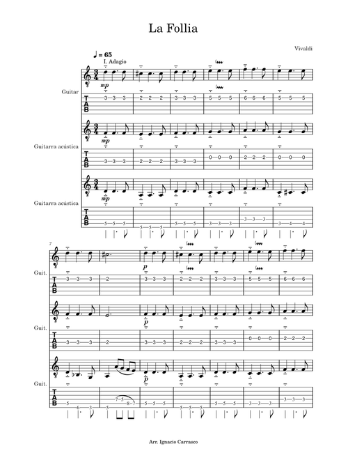 La Follia (Vivaldi) Arr. for Guitar Trio with TABS - Ignacio Carrasco