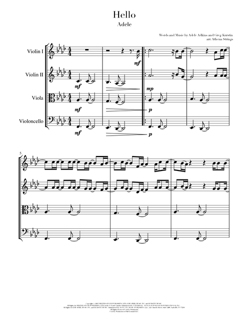 Hello (Arr. Athena Strings) - Adele (String Quartet)