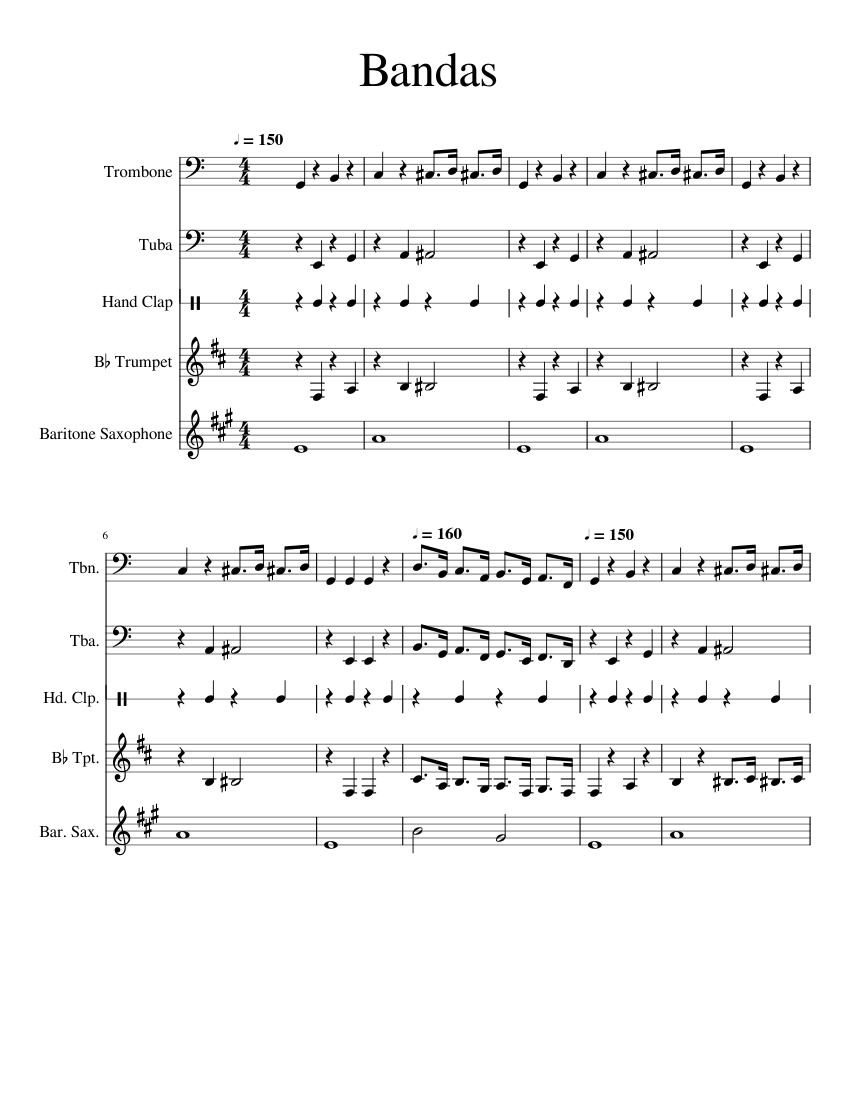 Bandas Sheet Music for Trombone, Tuba, Saxophone baritone, Trumpet in b ...