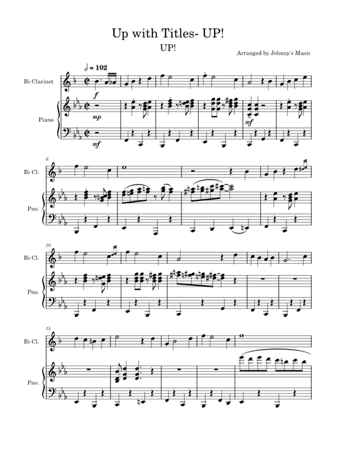 Up with Titles- UP! - Bb Clarinet and Piano