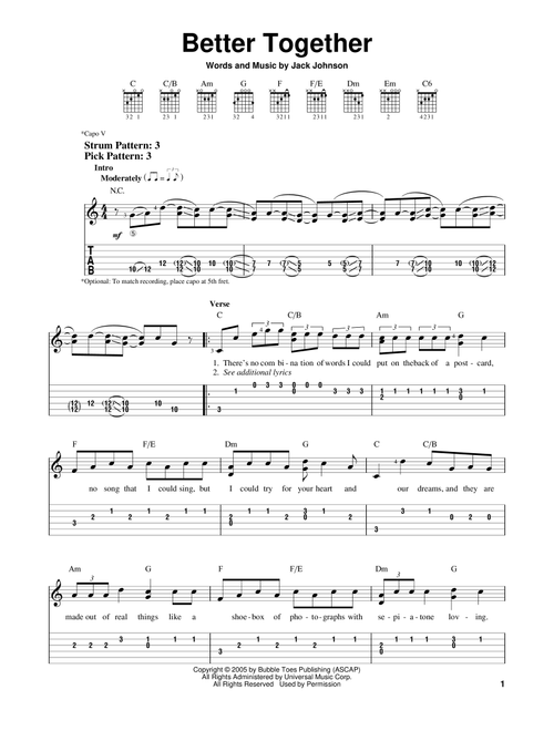 Better Together - Jack Johnson (Easy Guitar with TAB)