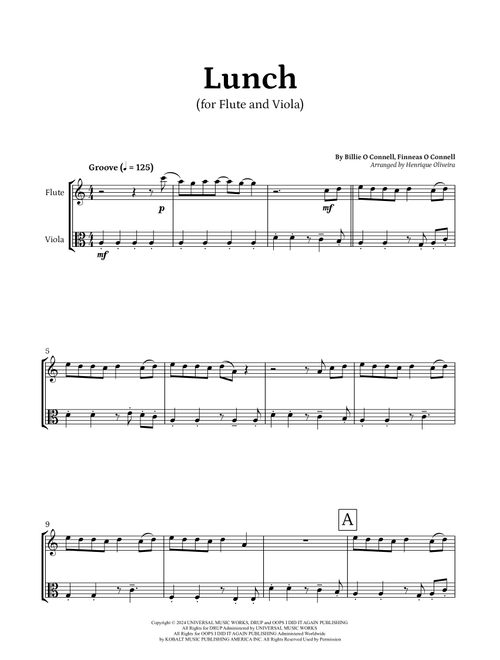 Lunch (Arr. Henrique Oliveira) - Billie Eilish (Instrumental Duet)