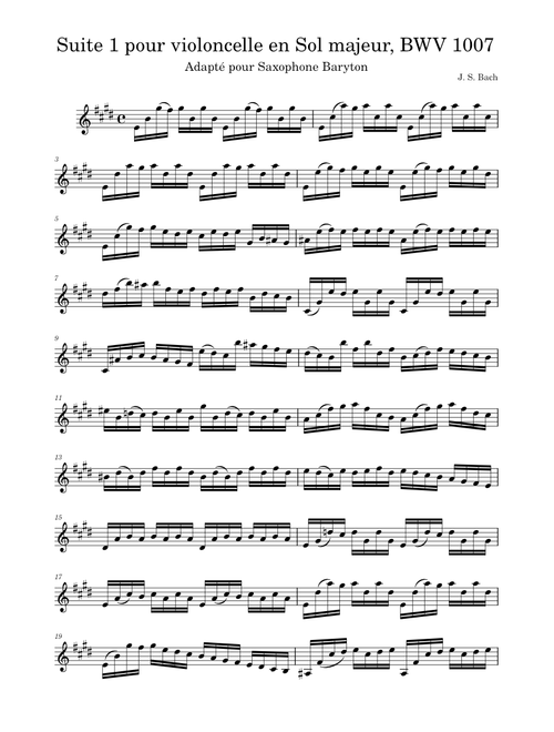 Suite 1 en Sol majeur, BWV 1007 (transposition pour sax baryton)