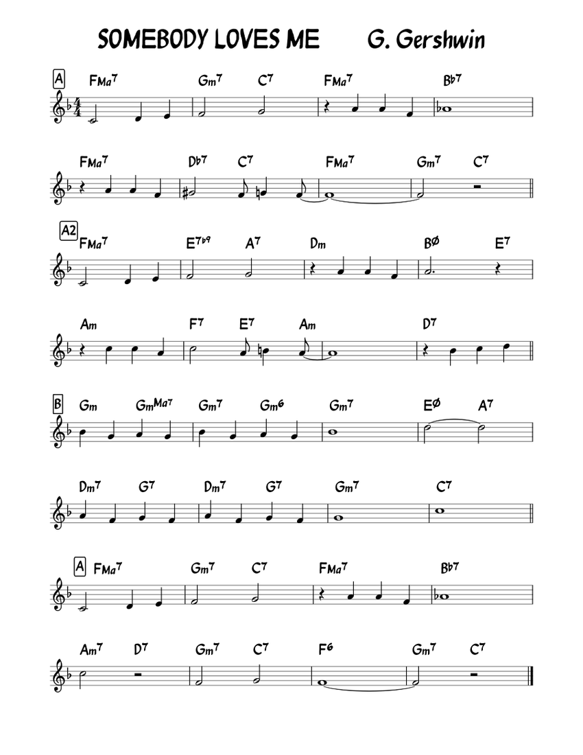 SOMEBODY LOVES ME G. Gershwin Sheet Music with Chords for Piano (Solo ...