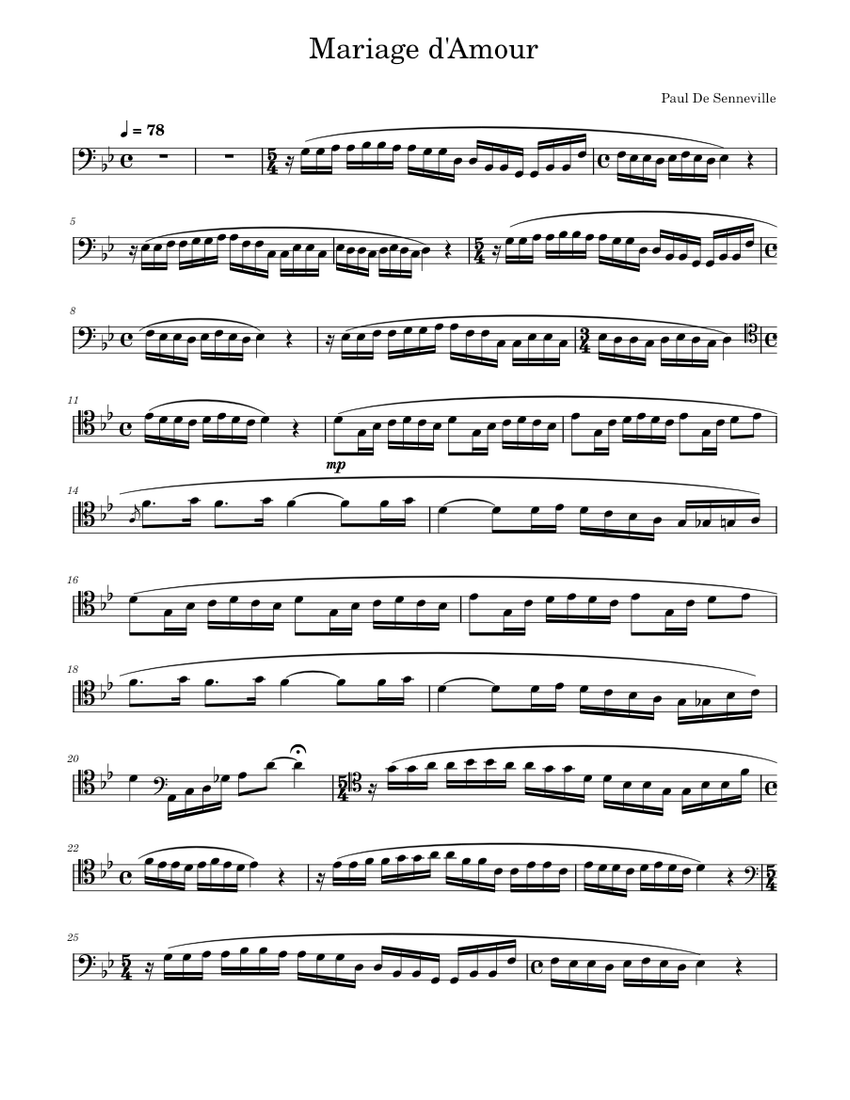 Mariage D'Amour – Paul De Senneville Sheet Music for Cello (Solo ...