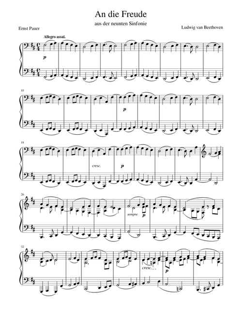 Beethoven Symphony No. 9 (4th movement, excerpts): "An die Freude" ( Ode to Joy ) for piano solo